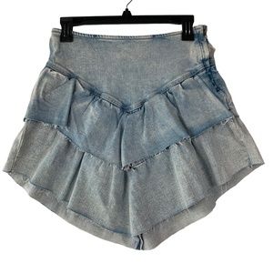 Mother Ruffle Mini Raw Edge Skirt Size 29 Blue High Waist